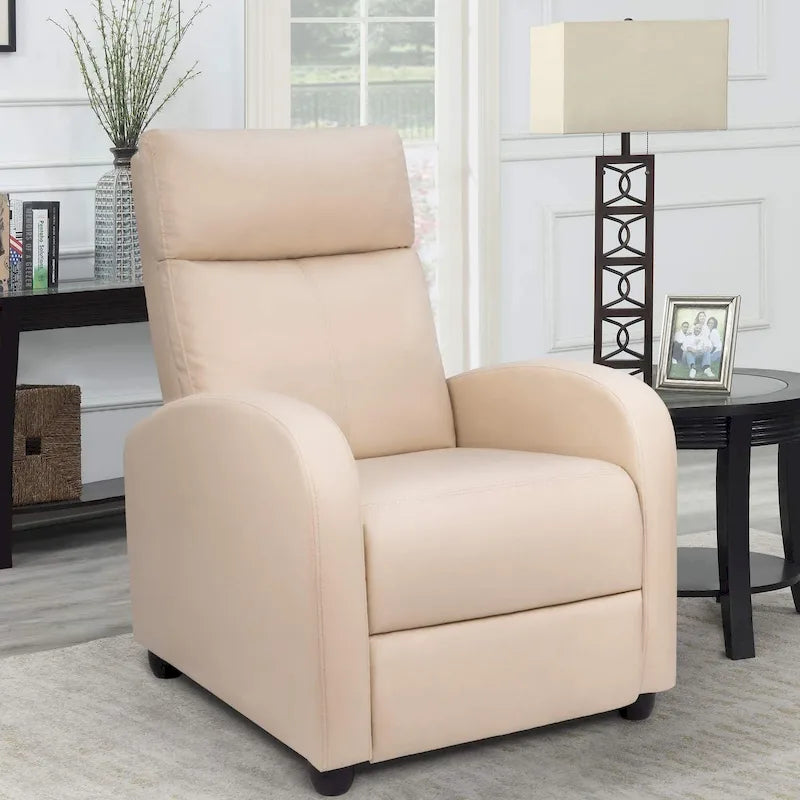PU Leather Push-Back Recliner Chair, Brown / Black / Grey / Khaki / Red / Beige, Single