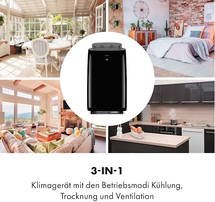 KLARSTEIN Grandbreeze Pro 14K – Mobiles Klimagerät, Luftentfeuchter, Ventilator, 3 Geschwindigkeiten, 14000 BTU/1,65 kW, Raum: 42 bis 68 m², Durchfluss: 460 m³/h, CEE A – Weiß Klimaanlage