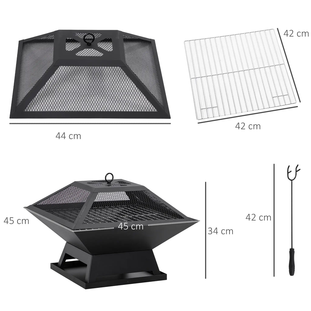 Outsunny Feuerschale Grill 2-in-1 mit Funkenschutz Outdoor