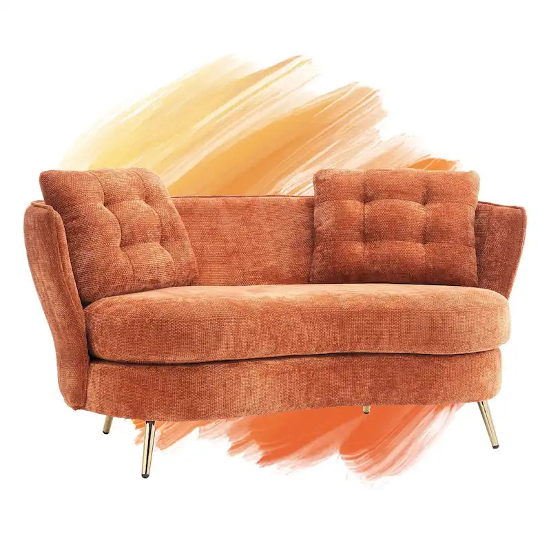 Velvet Loveseat Sofa with Golden Metal Legs for Living Room