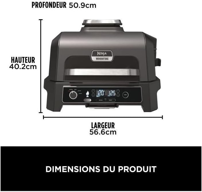 Ninja Woodfire Electric BBQ Grill & Smoker & Air Fryer, 7-in-1 Outdoor BBQ Grill, Air Fry, Smoke, Roast, Bake and more, Weather Resistant, Non-Stick, Portable, Electric, Grey/Black OG701EU