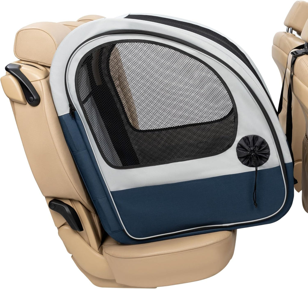 PetSafe Happy Ride Faltbare Transportbox, Hunde-Reisebox für die Autorückbank, Netztüren zur Belüftung, Blau/Grau