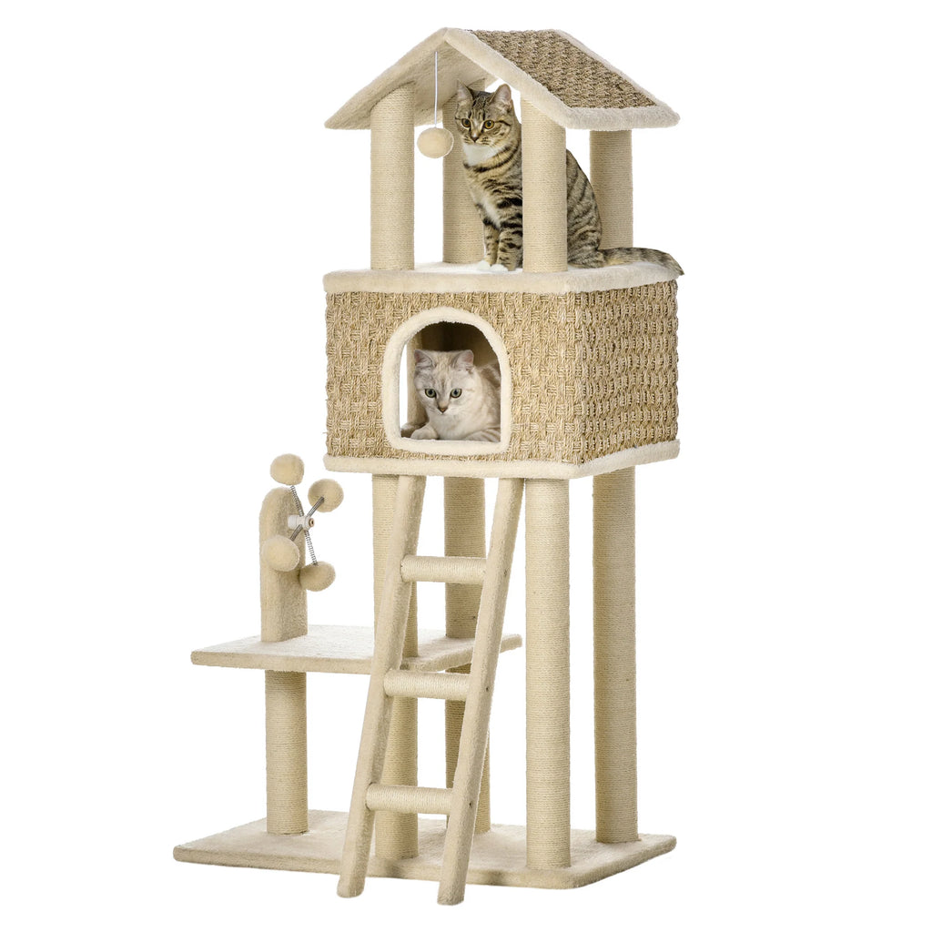 PawHut Kratzbaum Katzenhöhle 2in1 mit Sisal-Kratzstämmen