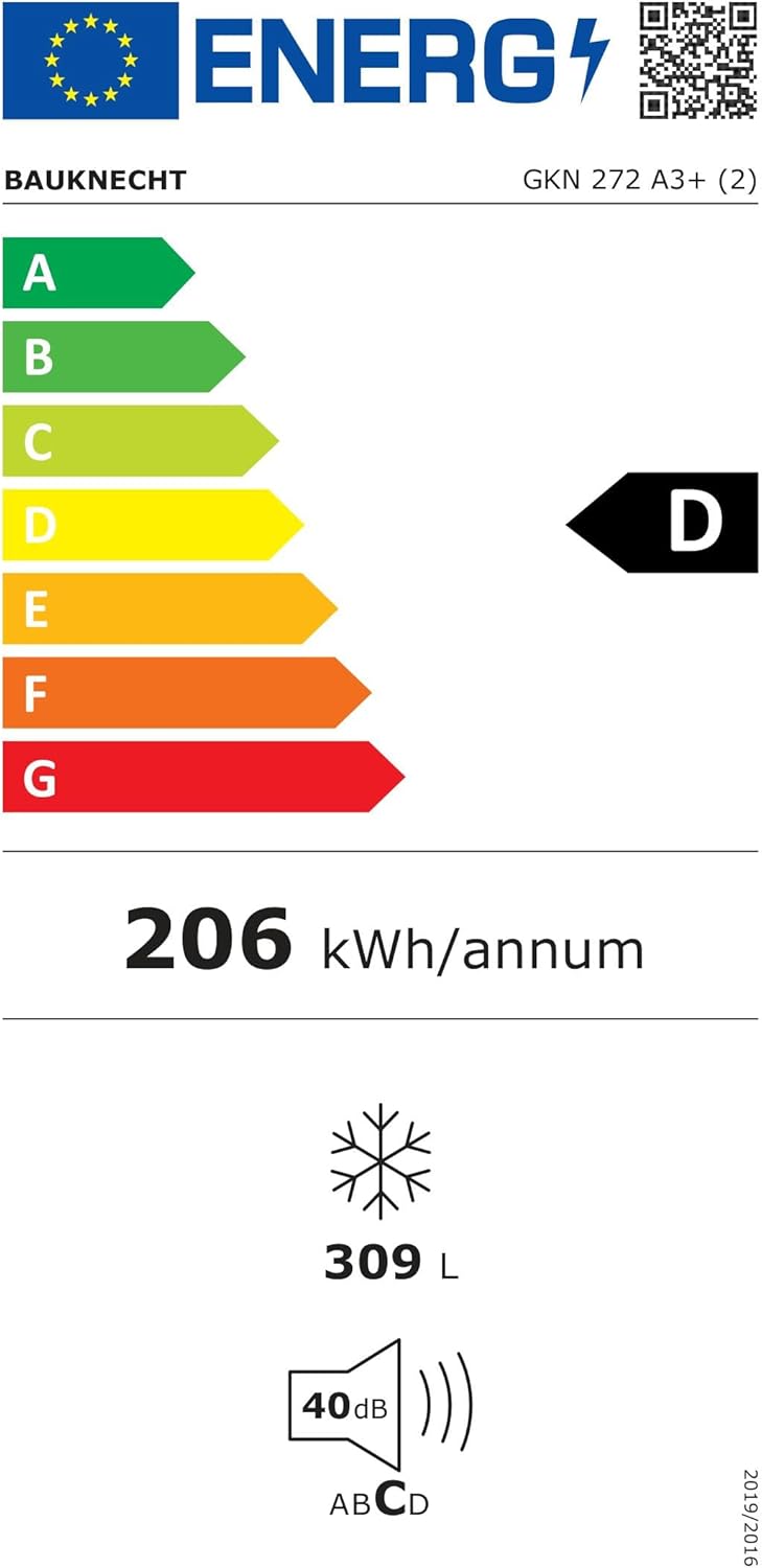 Bauknecht GKN 272 A3+ Gefrierschrank / 309 L Gesamtnutzinhalt / NoFrost / EasyOpen Ventil / Innenbeleuchtung / Elektronische Steuerung mit innenliegendem Bedienfeld, Weiß