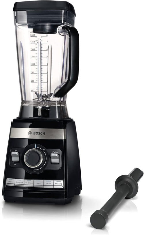 Bosch Standmixer VitaBoost MMBH6P6BDE, 6-Klingen-Edelstahlmesser, 2,5l Tritan-Mixbehlter, Stopfer, 6 Automatikprogramme, Rezeptbuch, BPA-frei, einfache Reinigung, 45,000 U/min, 1600 W, schwarz