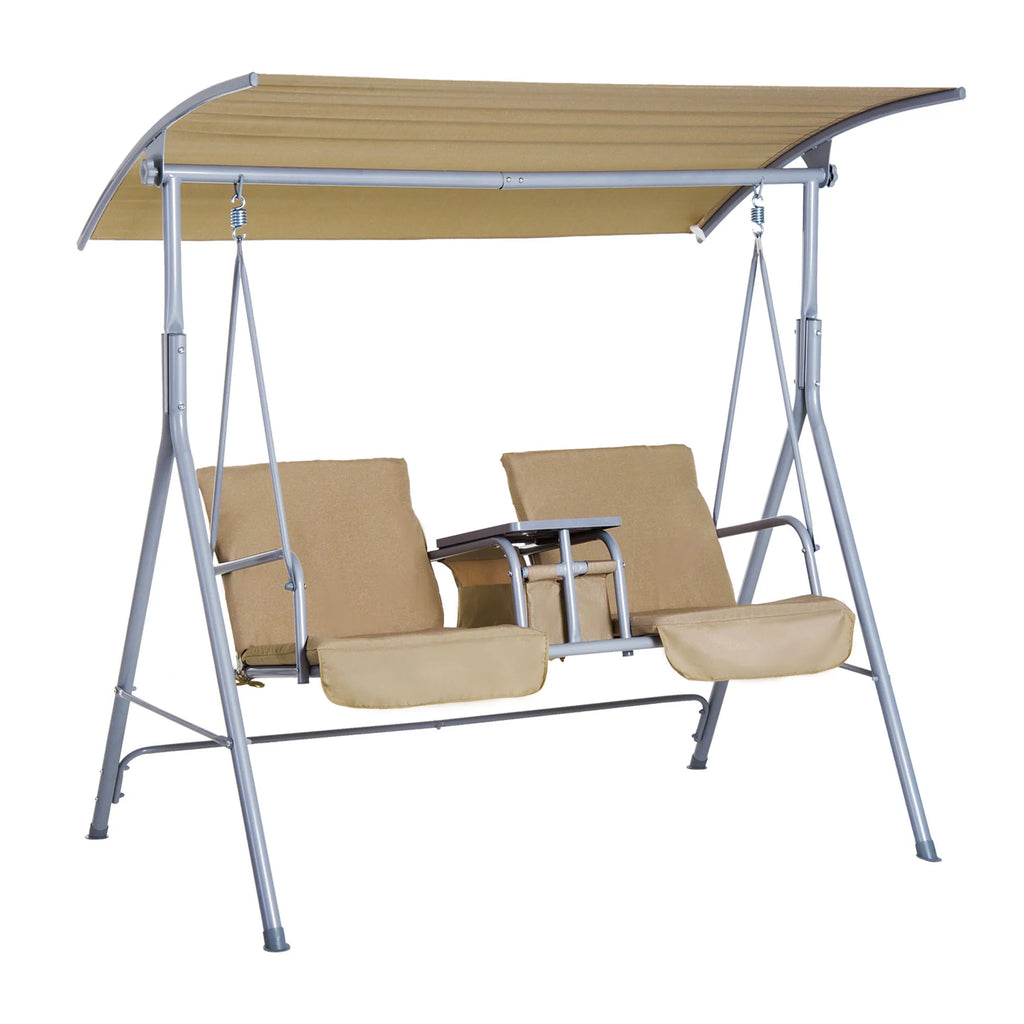 Outsunny Hollywoodschaukel 2-Sitzer mit Sonnendach Becherhalter