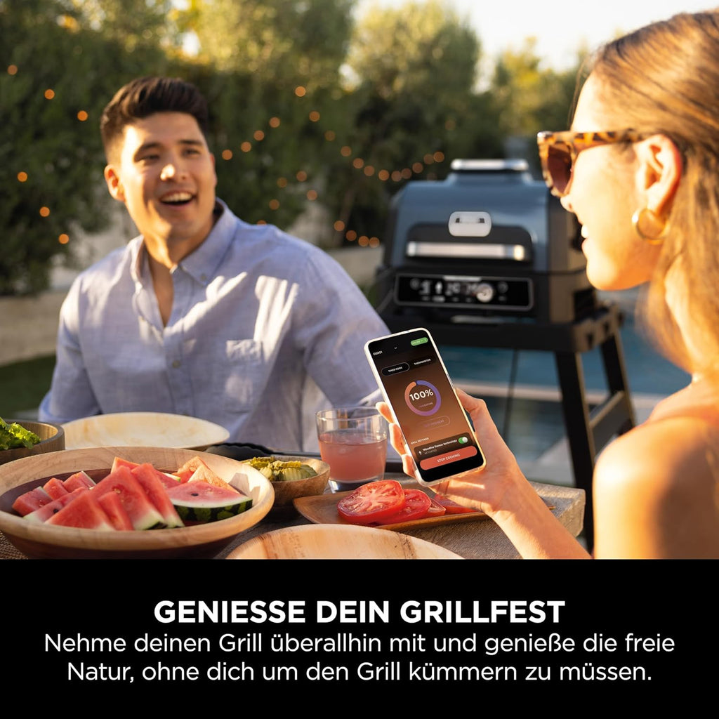 Ninja Woodfire Electric BBQ Grill & Smoker & Air Fryer, 7-in-1 Outdoor BBQ Grill, Air Fry, Smoke, Roast, Bake and more, Weather Resistant, Non-Stick, Portable, Electric, Grey/Black OG701EU