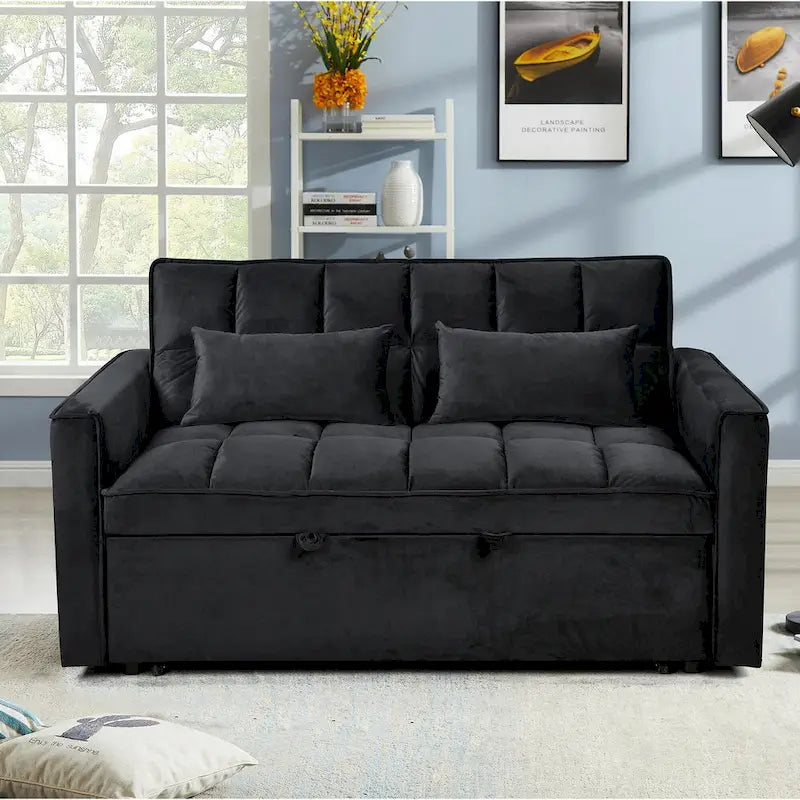 Modern Velvet Futon Loveseat with Reclining Backrest & Pockets, Seats 2 �?Dark Gray / Light Gray / Blue / Black