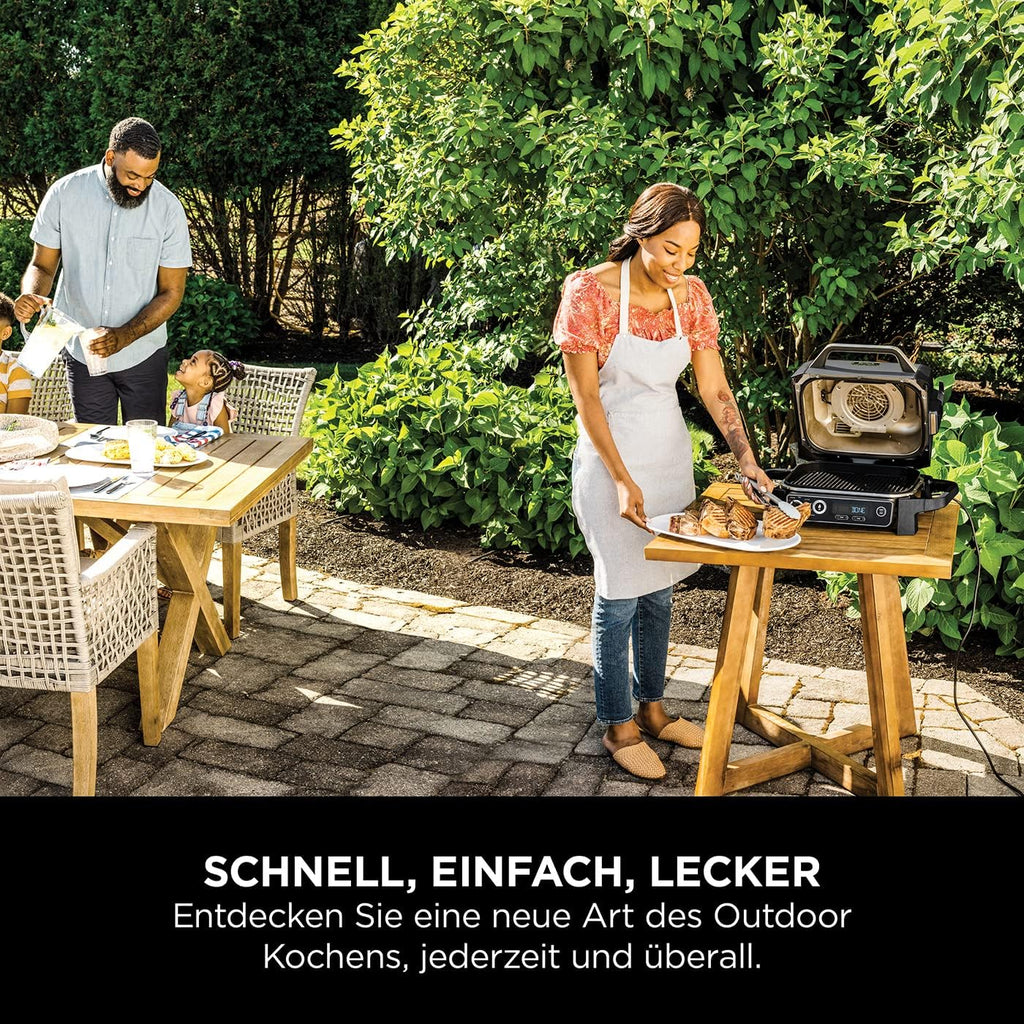 Ninja Woodfire Electric BBQ Grill & Smoker & Air Fryer, 7-in-1 Outdoor BBQ Grill, Air Fry, Smoke, Roast, Bake and more, Weather Resistant, Non-Stick, Portable, Electric, Grey/Black OG701EU