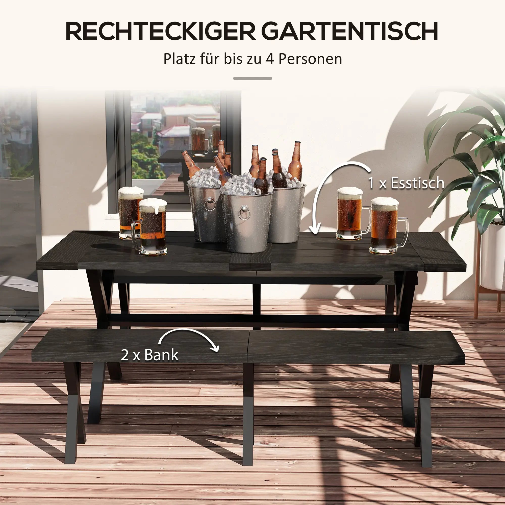 Outsunny Bierzeltgarnitur 3-tlg. mit Schirmloch in Holzoptik