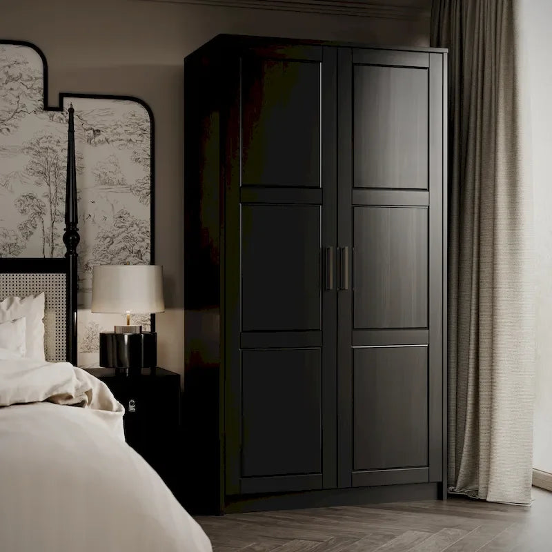 Palace Imports 100% Solid Wood 2-Door Urban Wardrobe Armoire with Solid and Mirrored Doors