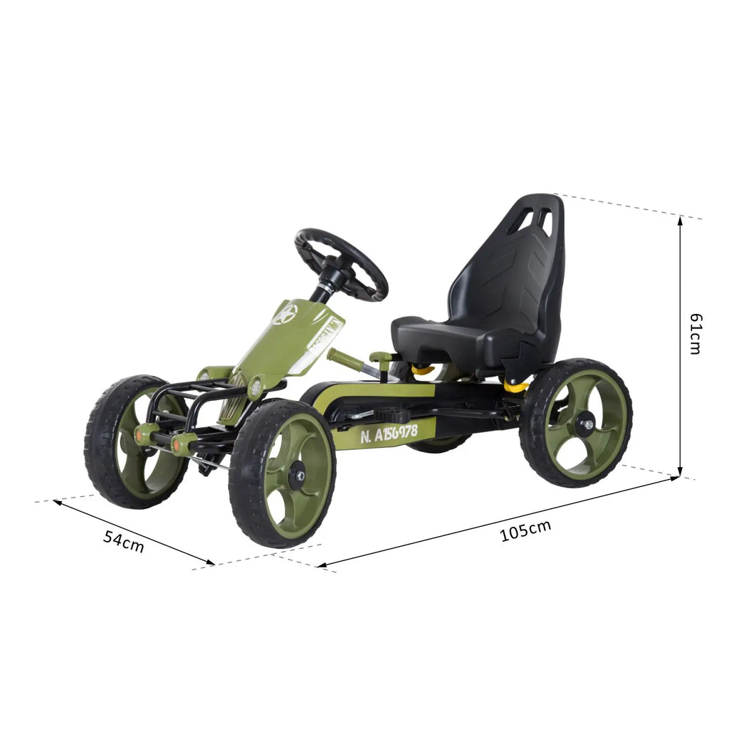 HOMCOM Kinder Gokart Tretauto Armee-Design Handbremse verstellbar