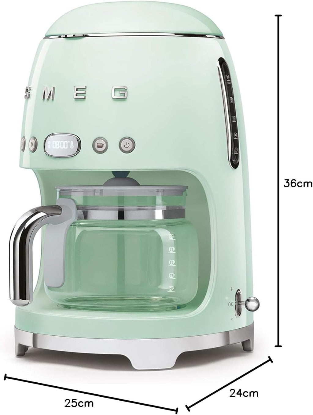 Smeg, DCF02BLMEU, Filter-Kaffeemaschine, Aroma und Autostart-Funktion, Glaskaraffe bis 12 Tassen, 2 Intensitätsniveaus, Warmhaltefunktion, 1050W, Mattschwarz