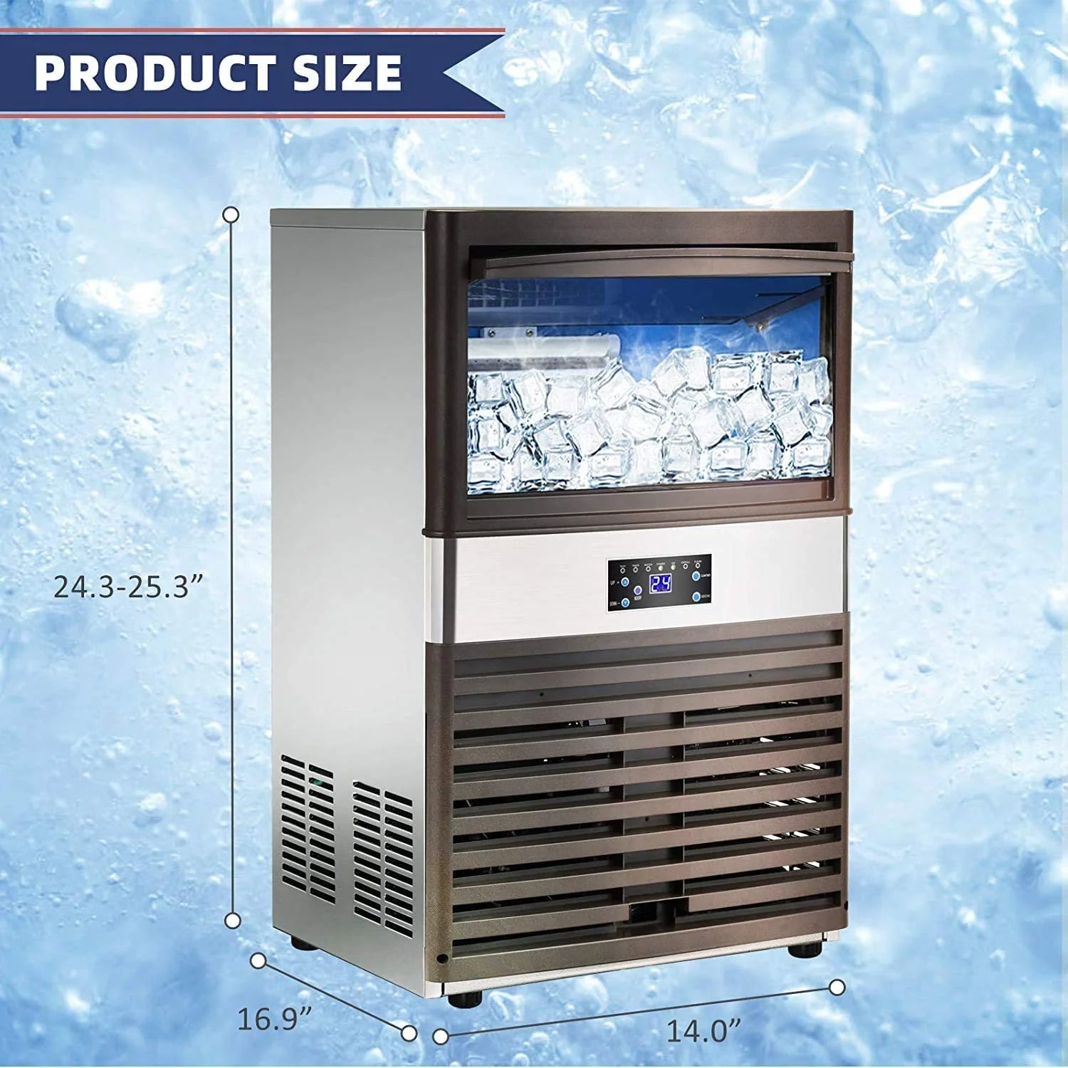 YUTGMasst Commercial Ice �� 110LBS/24H Stainless Steel Free-Standing Ice Machine Maker Air Cooling Ice