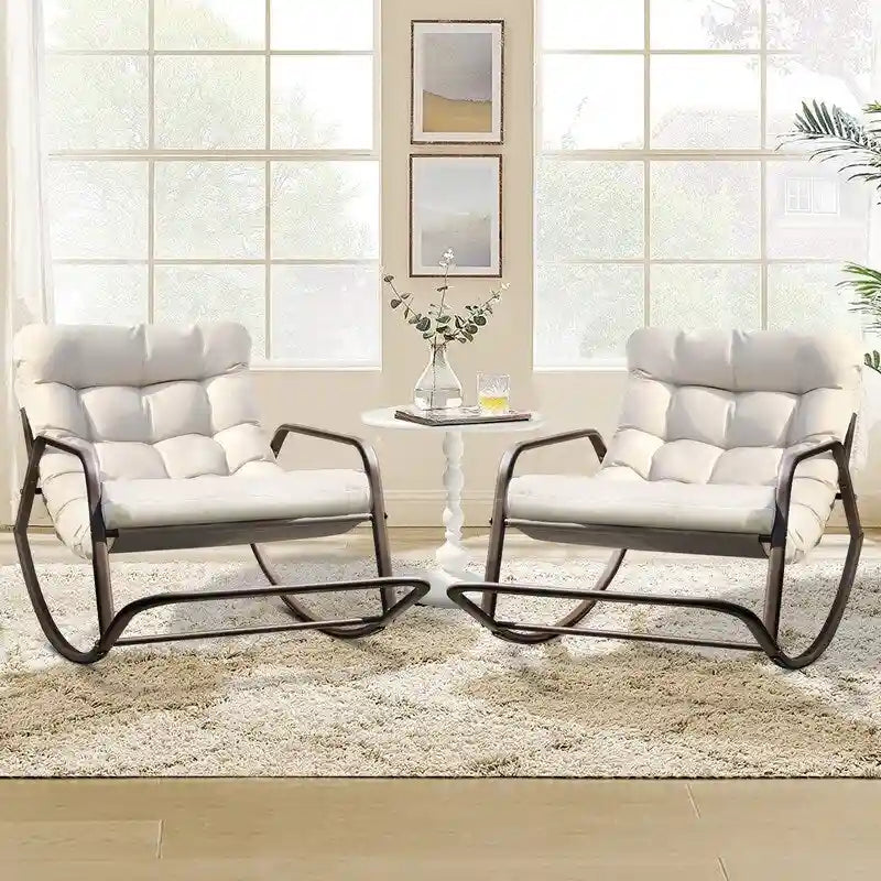 Oversized Rocking Lounge Chair, 450 lbs Extra Large Outdoor Recliner with Water-resistant Cushions