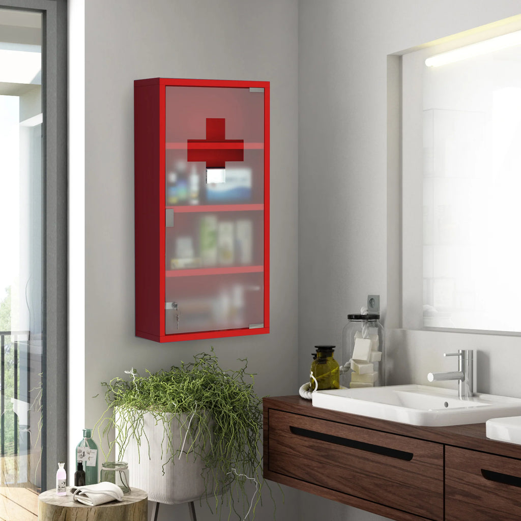HOMCOM Medizinschrank abschließbar Tip-On Automatik Sicherheitsglas