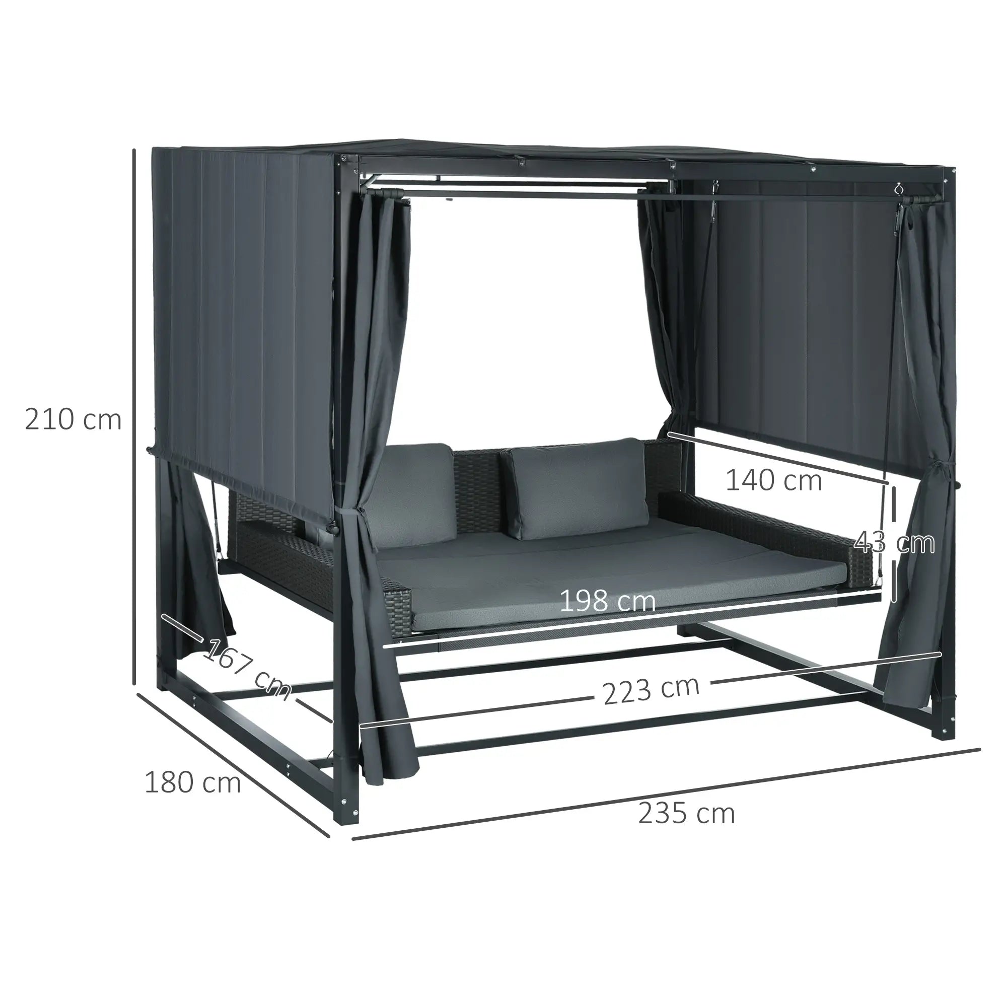 Outsunny Hollywoodschaukel Outdoor 3-in-1 mit Baldachin & Sichtschutz