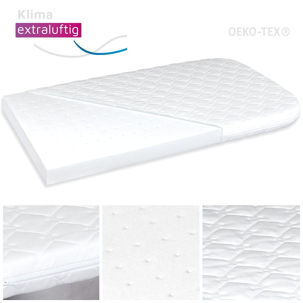 babybay Original Beistellbett aus massivem Buchenholz / kompakt & verwandelbar / Kinderbett Höhe stufenlos verstellbar & umweltfreundlich / mitwachsendes Babybett (weiß lackiert) / inkl. Matratze