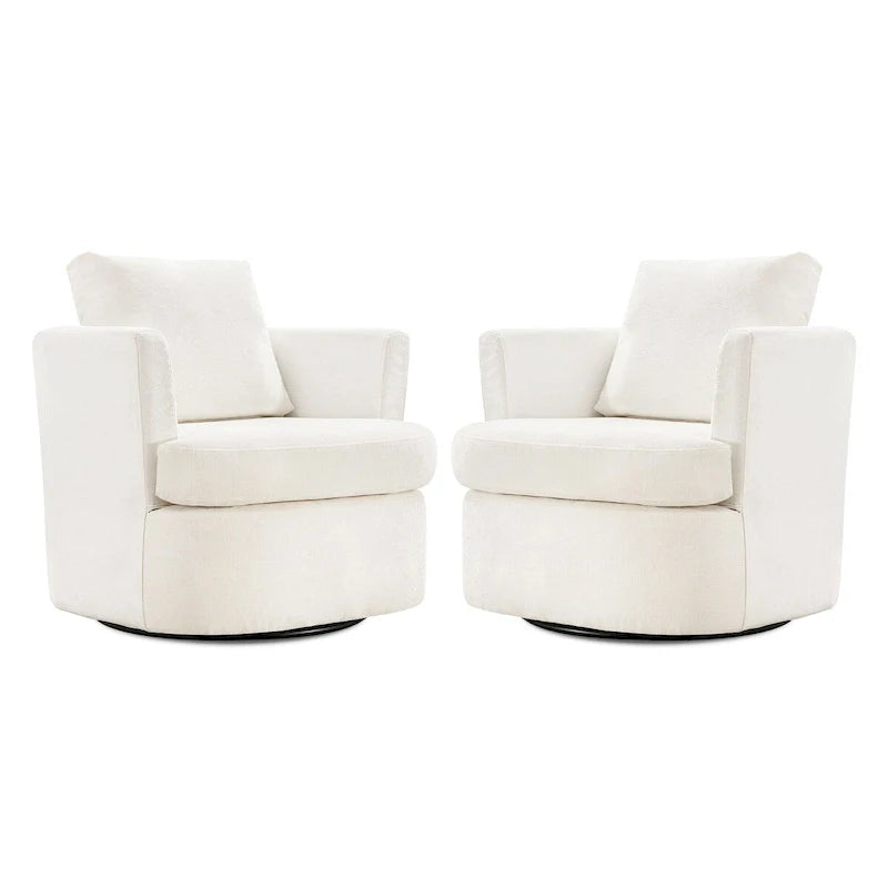 Modern Chenille Upholstered Swivel Accent Barrel Chair Set Modern Swivel Armchair for Living Room