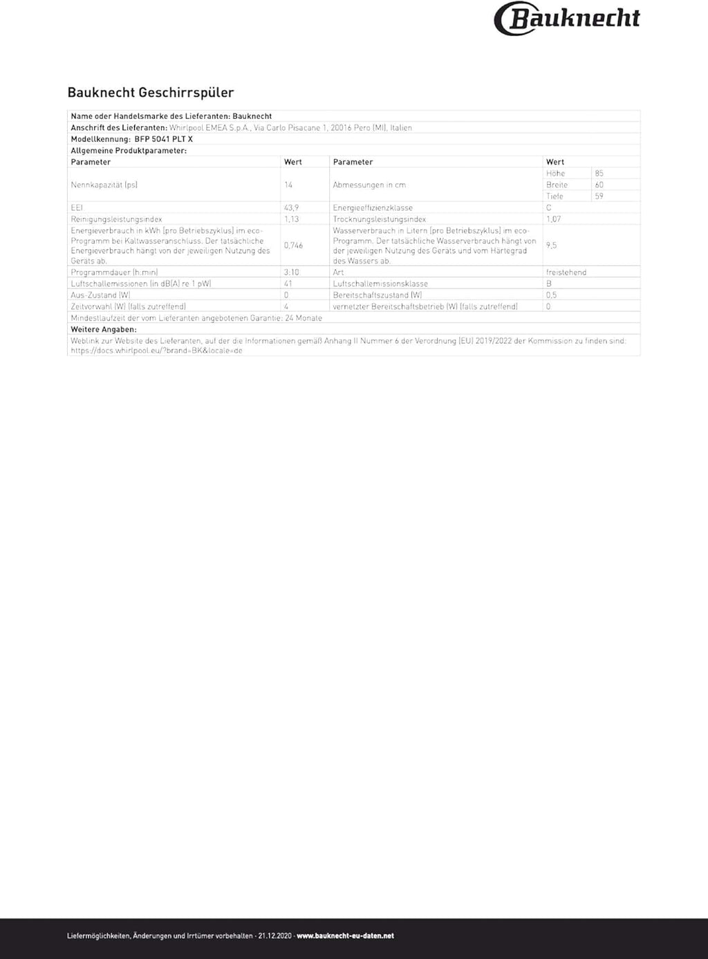 Bauknecht B7F HP43 XA Freistehender Geschirrspüler/ 60 CM/ 15 Maßgedecke/PowerClean Pro-Effektive Hochdruckdüsen/Natural Dry-Automatische Türoffnung-Bessere Trocknung/Maxi Space-Mehr Innenraum