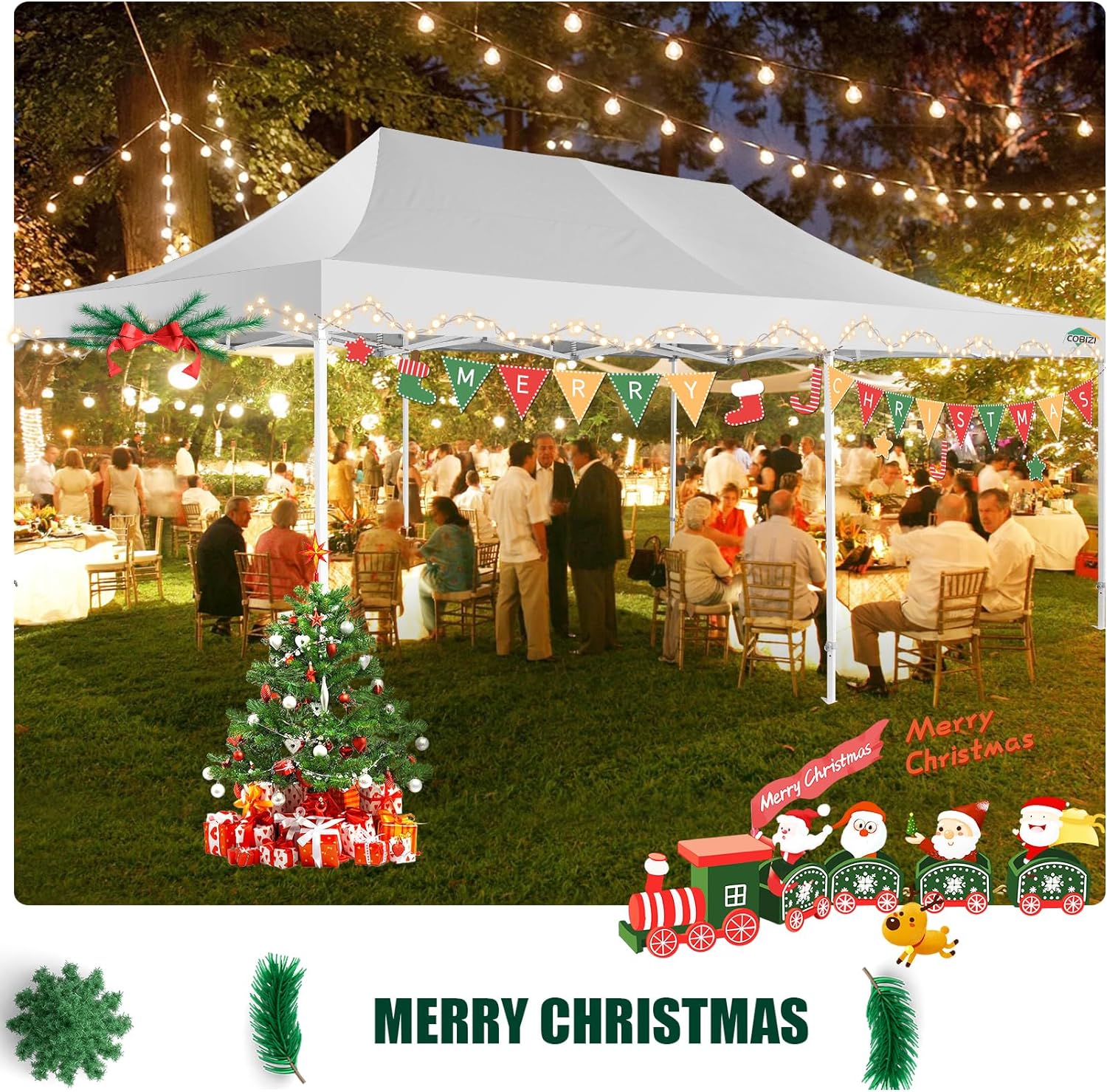 COBIZI 10x20 Heavy Duty Pop up Canopy Tent with 6 sidewalls Easy Up Commercial Outdoor Canopy Wedding Party Tents for Parties All Season Wind & Waterproof Gazebo with Roller Bag,Black(Frame Thickened)