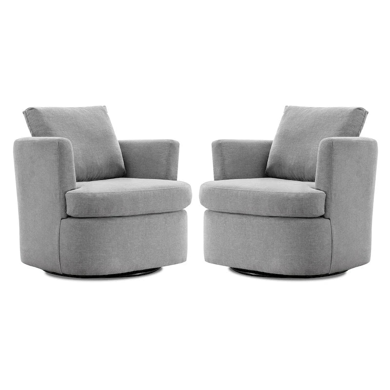 Modern Chenille Upholstered Swivel Accent Barrel Chair Set Modern Swivel Armchair for Living Room