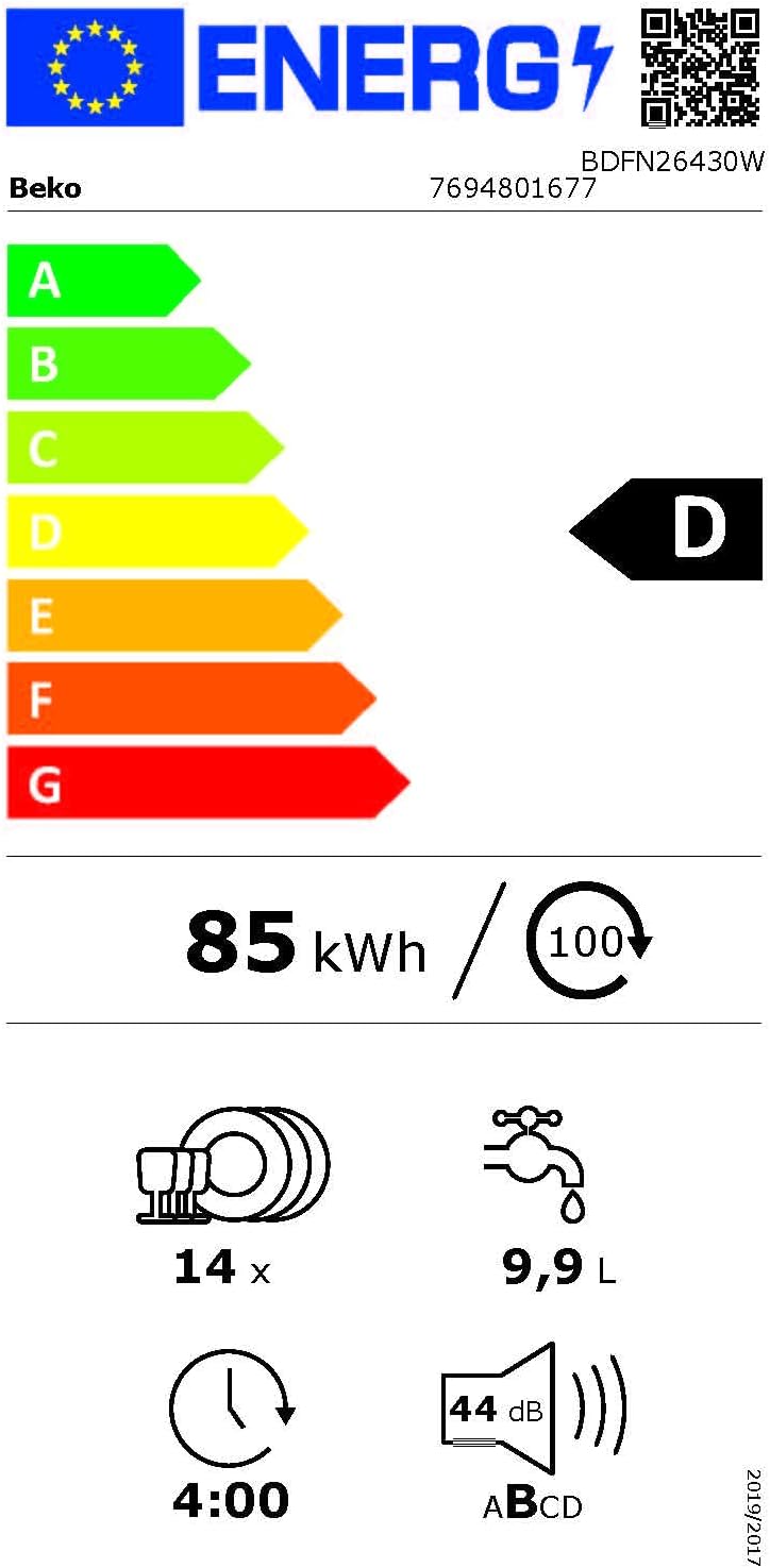 Beko BDFN26420W b300 freistehender Geschirrspüler, unterbaufhig, Platz für 14 Magedecke, Pro Inverter Motor, TrayWash, HygieneIntense, 6 Programme, WaterSafe+, Wei