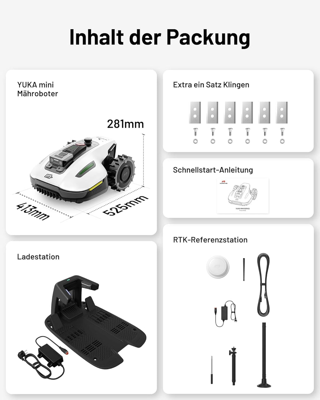 MAMMOTION YUKA Mini 700 Mähroboter ohne Begrenzungskabel, NetRTK+Vision, Keine RTK-Antenne erforderlich, Auto-Kartierung, Empf. 700m², Max. 1100m², mit 4G-Modul, 50% Steigung