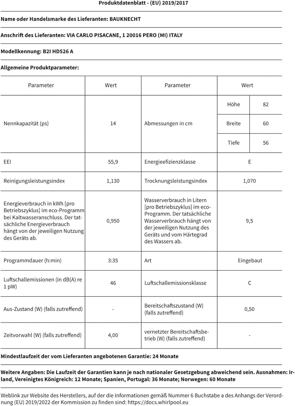 Bauknecht B2I HD526 A Vollintegrierbarer Geschirrspüler/60 CM/Hygiene-Programm/Vollwasserschutz/Startzeitvorwahl/ Selbstreinigungsprogramm