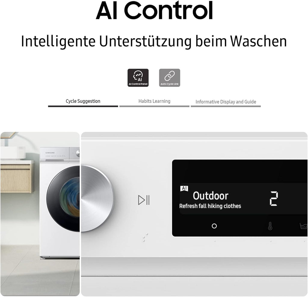 Samsung Waschmaschine, 8 kg, 1400 U/min, Ecobubble, Automatische Waschmittel- und Weichspülerdosierung, Inox/Schwarz, WW80T534AAXAS2