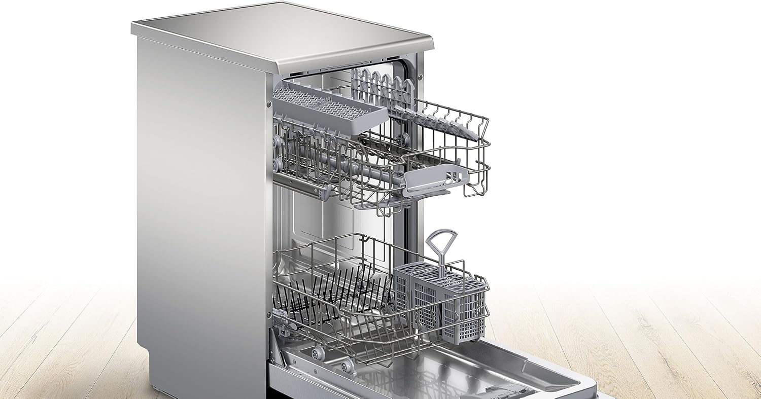 Bosch SPV2IKX10E Serie 2 Smarter Geschirrspüler vollintegriert, 45 cm breit, Besteckkorb, Extra Trocknen auf Knopfdruck, InfoLight roter Lichtpunkt am Boden, AquaStop Schutz gegen Wasserschäden, Weiß