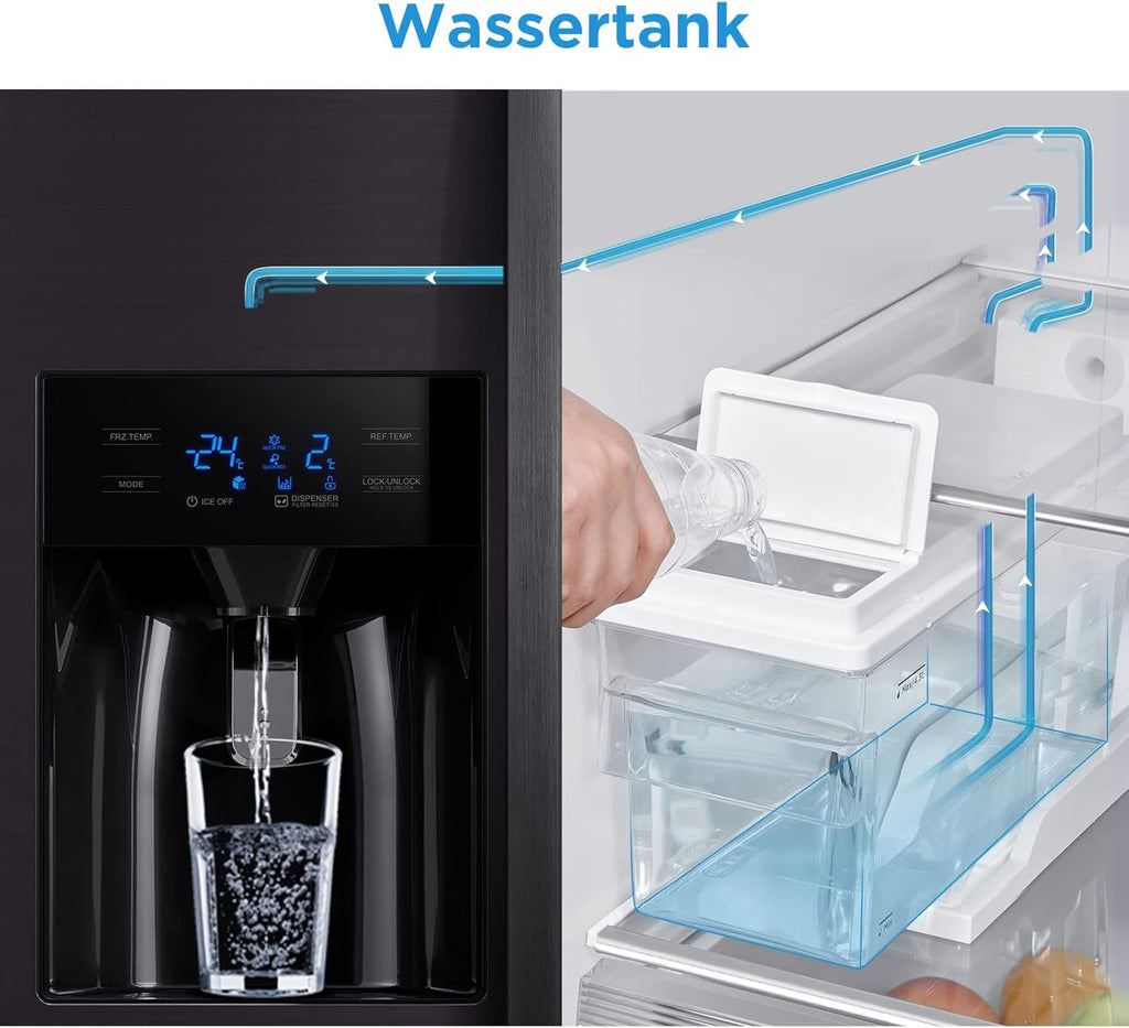 Midea KS-DDX 6.32 WT Side-by-Side Kühl-/Gefrierkombination/ 178,8 cm Hhe/ 254 kWh/Jahr/No Frost/Dual Inverter Compressor/mit 3in1 Wasser-/Eisspender und Wassertank, Dark Inox