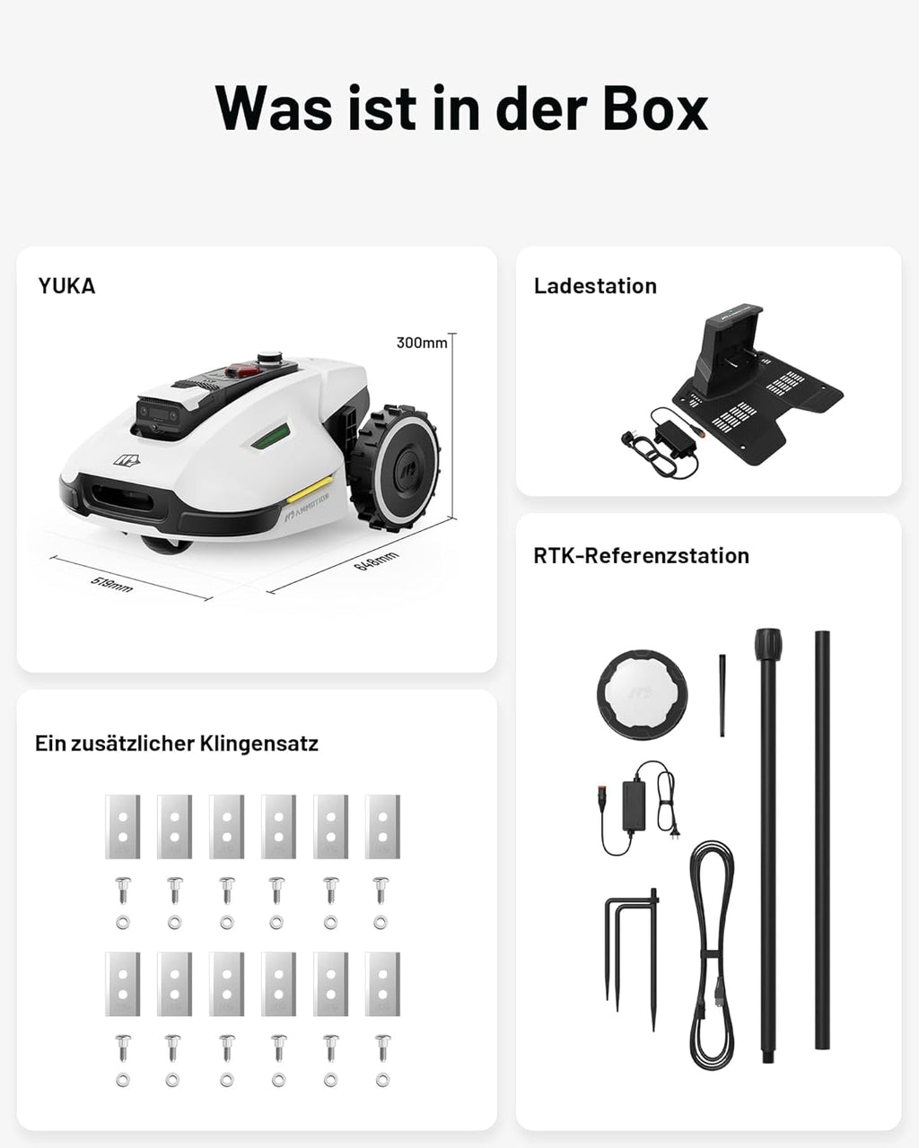 MAMMOTION YUKA Mini 700 Mähroboter ohne Begrenzungskabel, NetRTK+Vision, Keine RTK-Antenne erforderlich, Auto-Kartierung, Empf. 700m², Max. 1100m², mit 4G-Modul, 50% Steigung