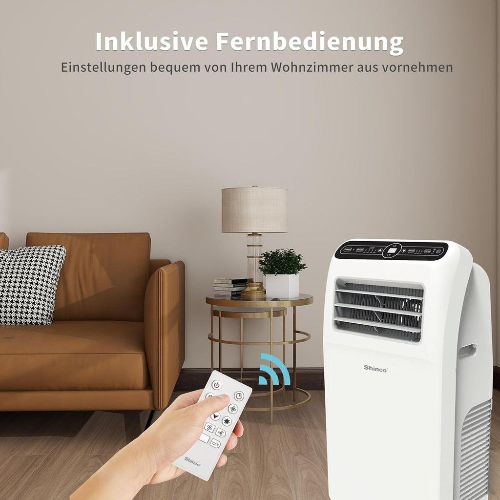 SHINCO Mobile Klimaanlage mit Abluftschlauch, 9000BTU, 2,6 kW, Kühlen&Ventilieren&Entfeuchten, Mobiles Klimagert mit Schlafmodus, Raumgre bis 22㎡, 24-Stunden-Timer