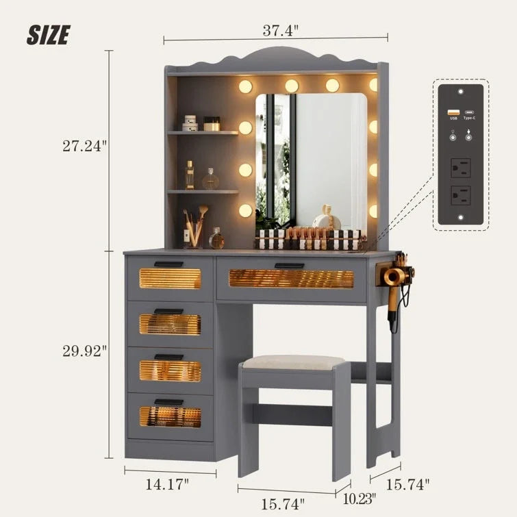 Makeup Vanity with 3 Lighting Colors