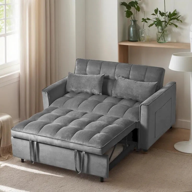 Modern Velvet Futon Loveseat with Reclining Backrest & Pockets, Seats 2 �?Dark Gray / Light Gray / Blue / Black