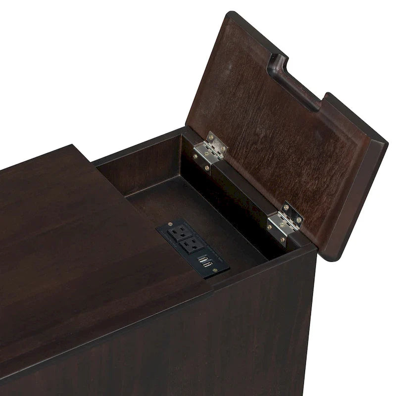 Classic Vintage End Table Side Table with USB Ports and 1 Multifunctional Drawer with Cup Holders