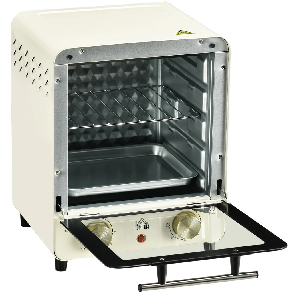 HOMCOM Minibackofen einstellbare Temperatur Timer Sichtfenster Cremeweiß