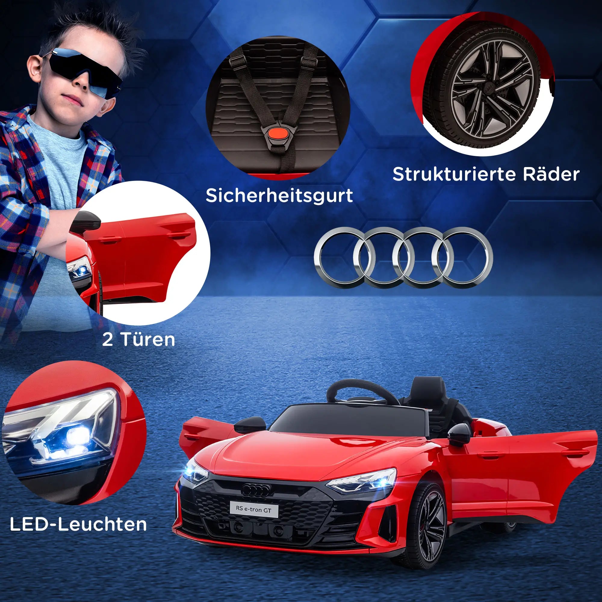 HOMCOM Kinder Elektroauto mit Fernbedienung & Musikfunktion Rot