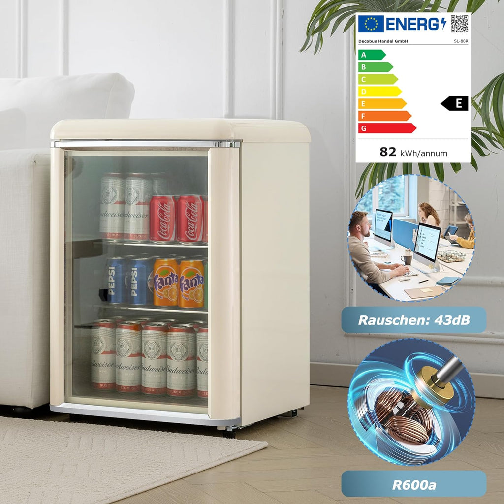 Merax Kühlschrank 128L, Freistehend Getränkekühler mit 120L-Kühlschrank + 8L-Gefrierschrank, mit LED-Innenbeleuchtung und Verstellbare Einlegeböden, Superleise für Restaurant, Bar, Getränke und Bier