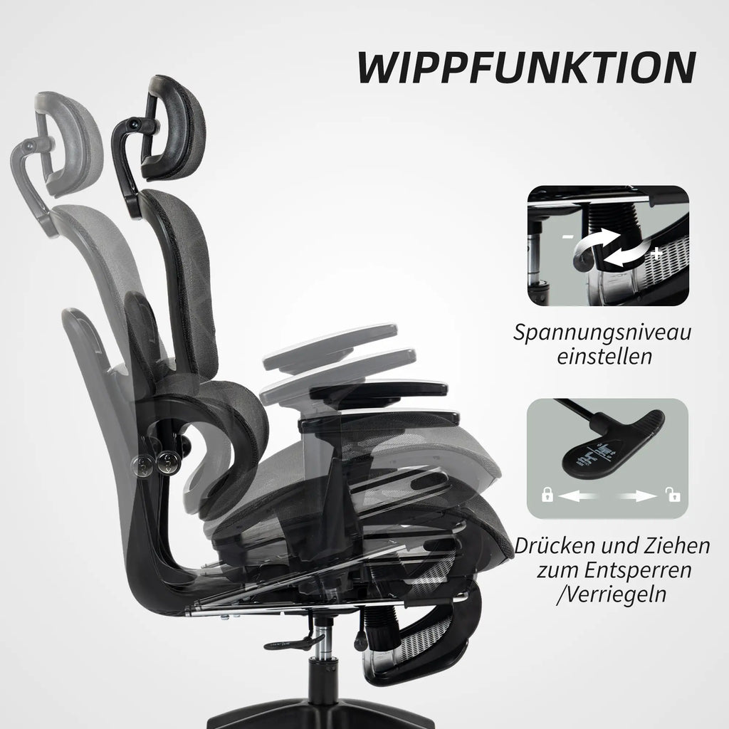 HOMCOM Bürostuhl ergonomisch verstellbar mit Liegefunktion