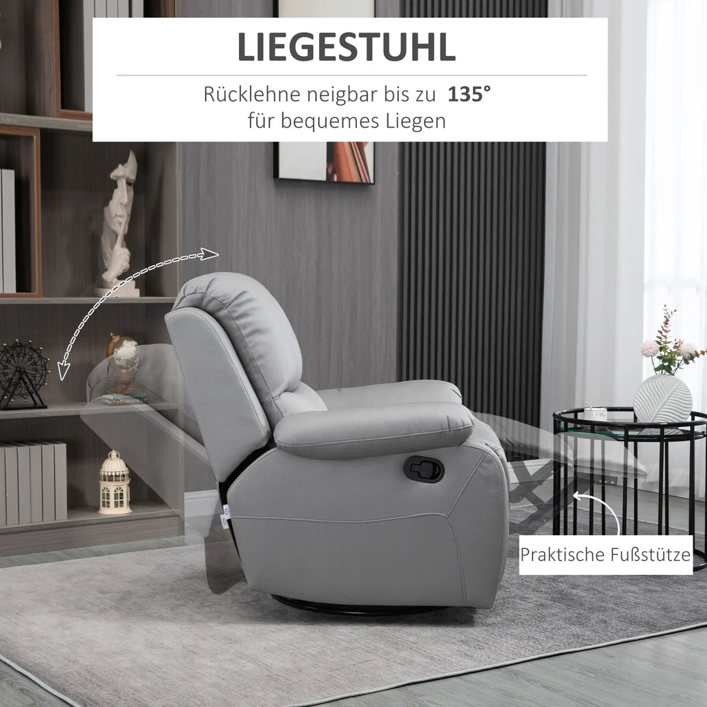 HOMCOM Fernsehsessel Relaxsessel verstellbar drehbar grau