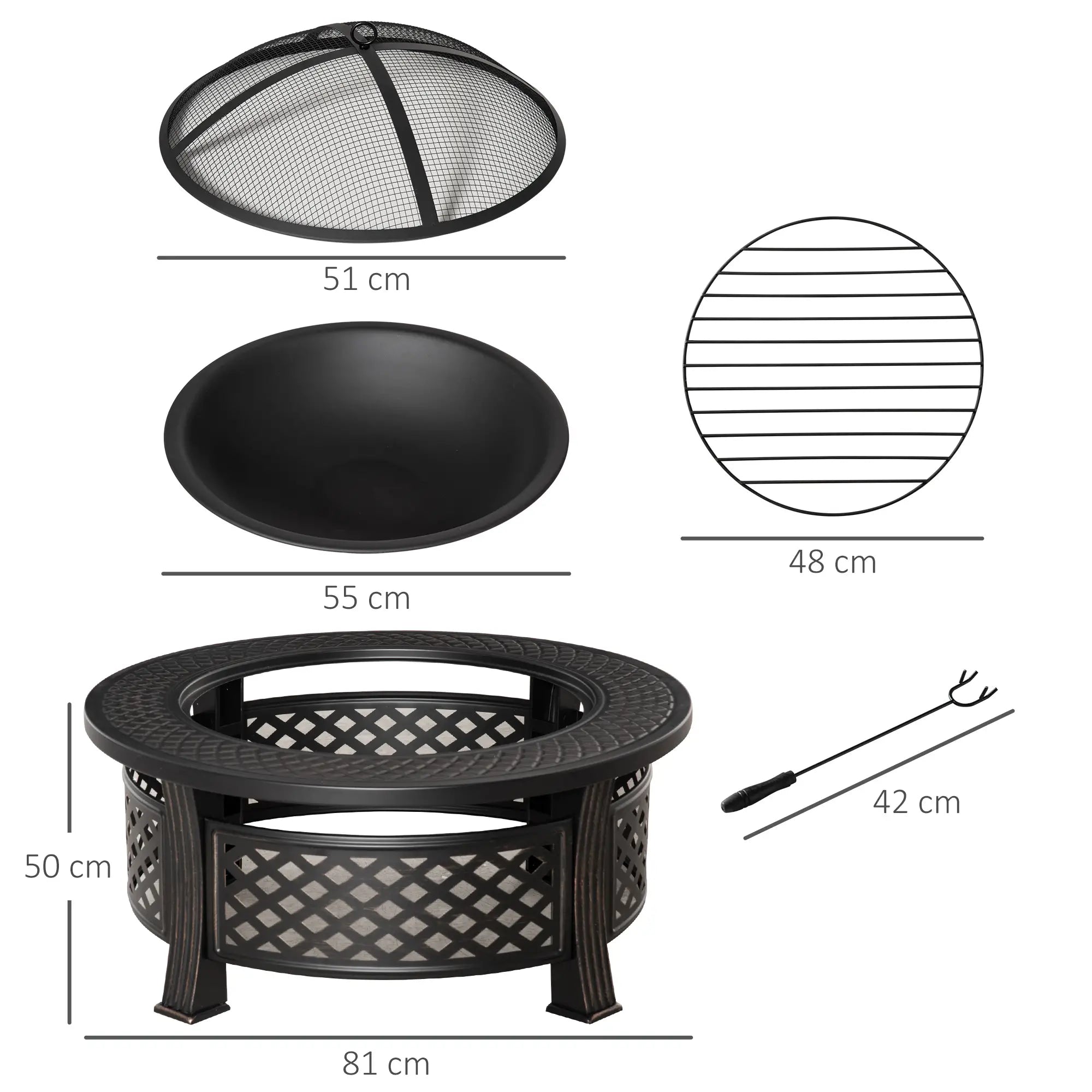 Outsunny Feuerschale BBQ-Grill 2-in-1 Bronzeoptik