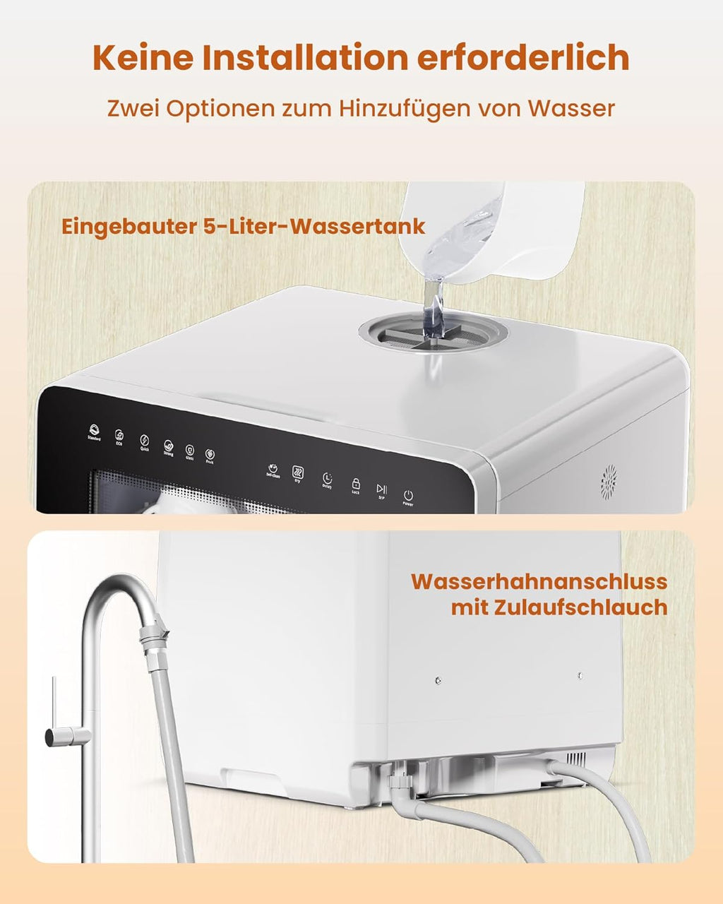 HAVA 2025 NEUE Tischgeschirrspüler mit Wasserenthärter und erhöhter Energieeffizienz, Spülmaschine mit 8 Programmen, Kindersicherung & verzögerter Start, keine Installation erforderlich