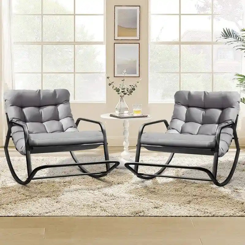 Oversized Rocking Lounge Chair, 450 lbs Extra Large Outdoor Recliner with Water-resistant Cushions