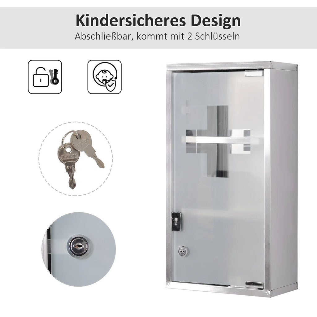 HOMCOM Medizinschrank abschließbar 3 Fächer Edelstahl