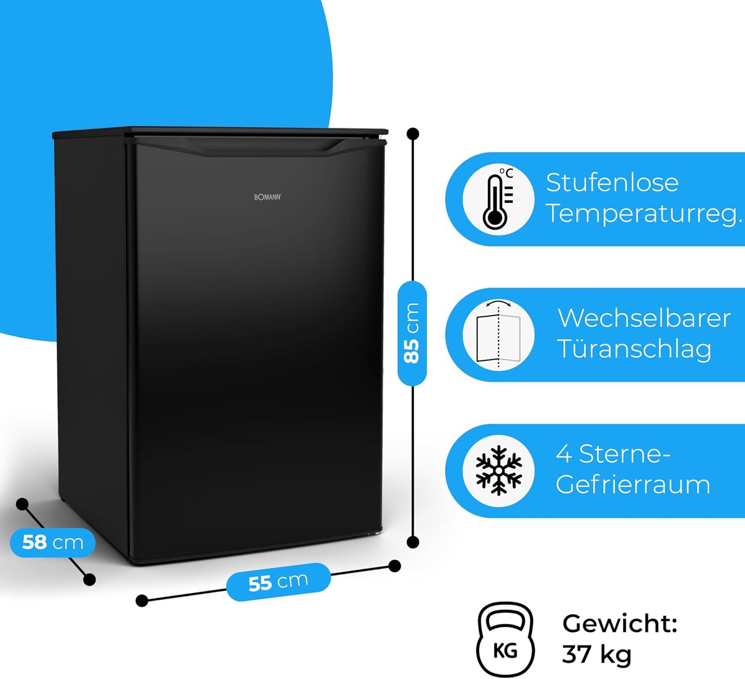 Bomann Gefrierschrank 87L | Gefrierschrank klein mit Temperaturbereich ≤ -18°C | 3 Schubladen | Tiefkühlschrank mit wechselbarem Türanschlag | Freezer Tiefkühlschrank klein GS 7253 weiß