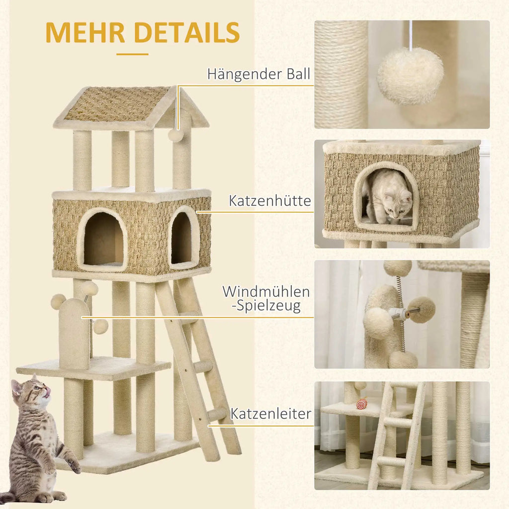 PawHut Kratzbaum Katzenhöhle 2in1 mit Sisal-Kratzstämmen