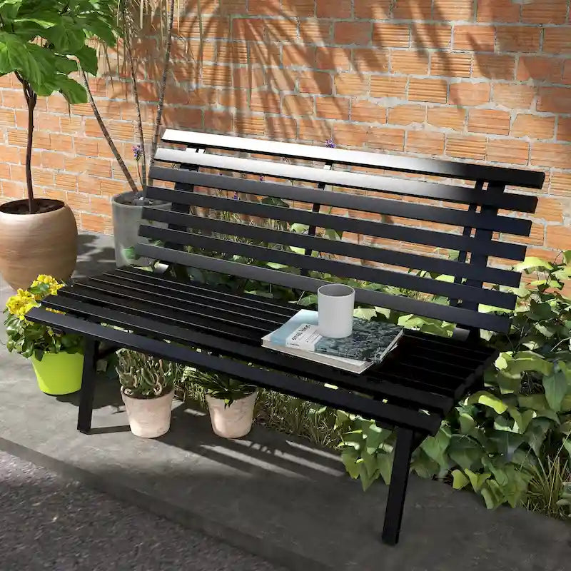 Outsunny 48.5 Garden Bench, Outdoor Patio Bench, Lightweight Aluminum Park Bench with Slatted Seat