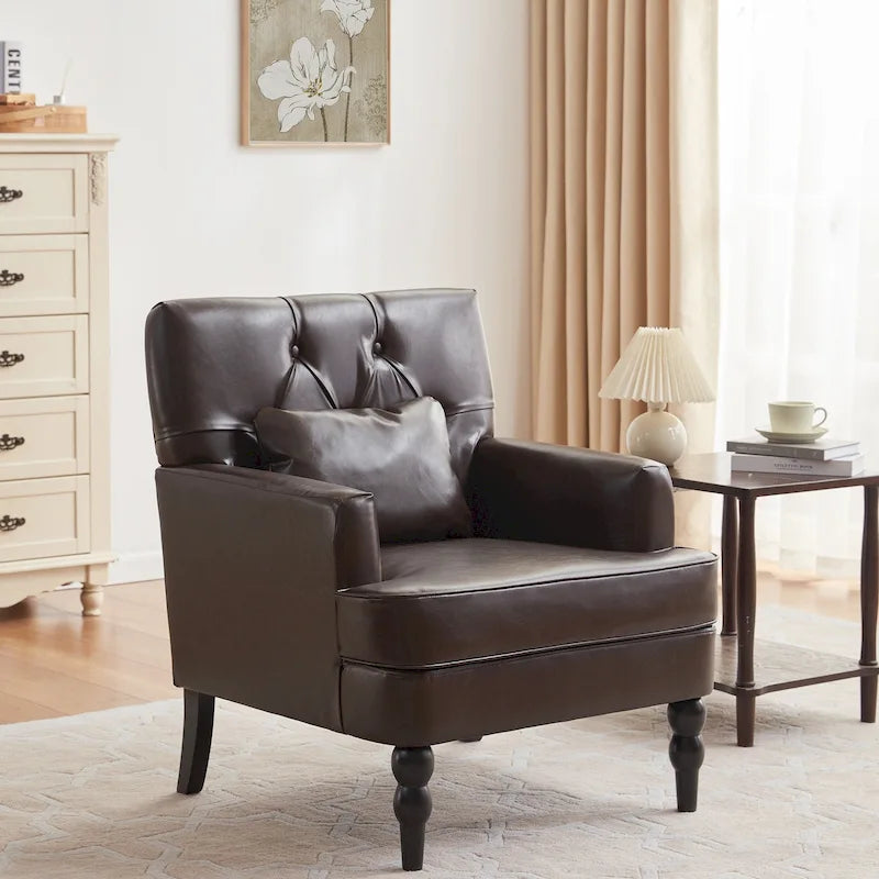 Set of 2 Arm Chair Upholstered Button Tufted Accent Chair with Lumbar Pillow Beige/ Grey/ Light Blue
